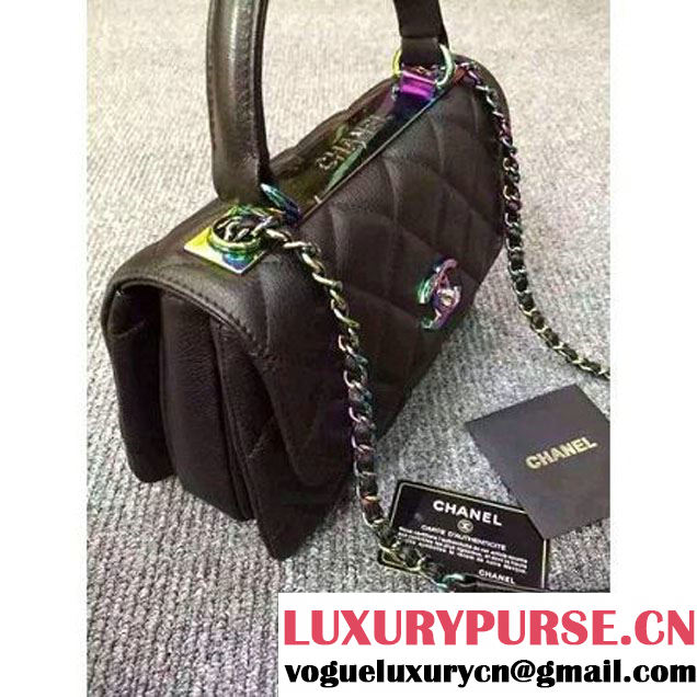 Chanel Dark Grey Calfskin Flap Bag Embellished With Chain Metallic Plate and Iridescent Hardware 2016 (DD-6011335 )