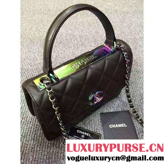 Chanel Dark Grey Calfskin Flap Bag Embellished With Chain Metallic Plate and Iridescent Hardware 2016 (DD-6011335 )