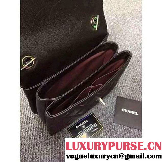 Chanel Dark Grey Calfskin Flap Bag Embellished With Chain Metallic Plate and Iridescent Hardware 2016 (DD-6011335 )