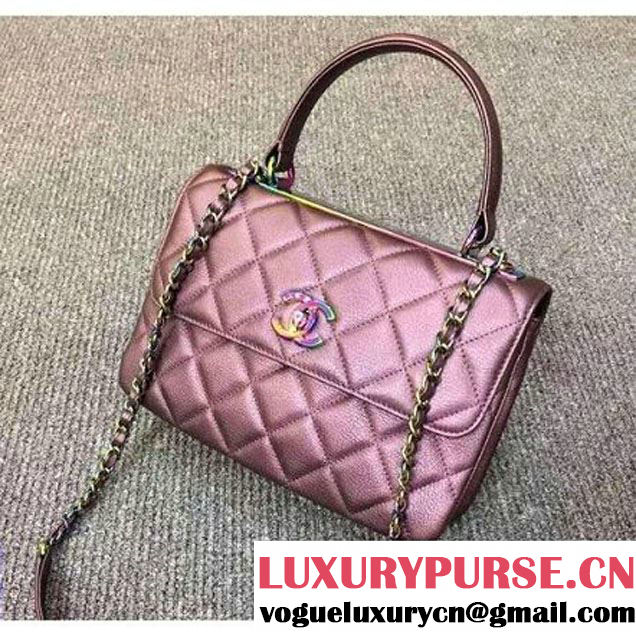 Chanel Purple Calfskin Flap Bag Embellished With Chain Metallic Plate and Iridescent Hardware 2016 (DD-6011336 )