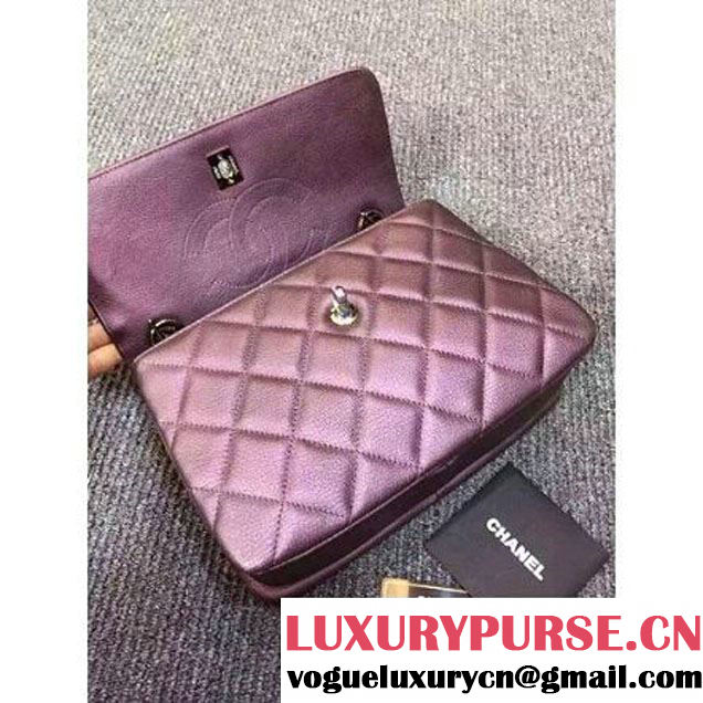 Chanel Purple Calfskin Flap Bag Embellished With Chain Metallic Plate and Iridescent Hardware 2016 (DD-6011336 )