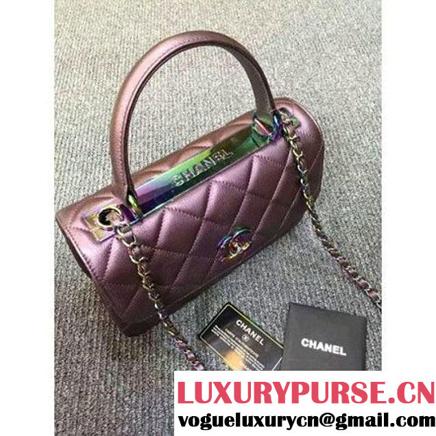 Chanel Purple Calfskin Flap Bag Embellished With Chain Metallic Plate and Iridescent Hardware 2016 (DD-6011336 )