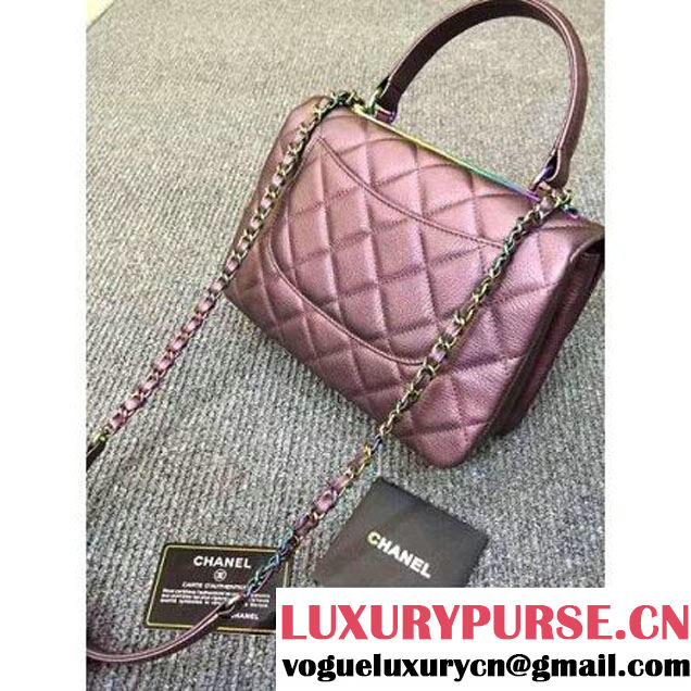 Chanel Purple Calfskin Flap Bag Embellished With Chain Metallic Plate and Iridescent Hardware 2016 (DD-6011336 )