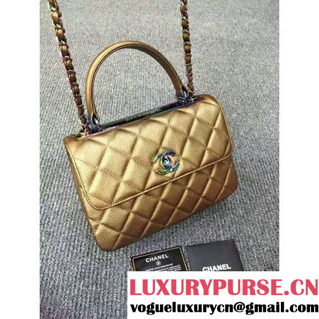 Chanel Gold Calfskin Flap Bag Embellished With Chain Metallic Plate and Iridescent Hardware 2016 (DD-6011337 )