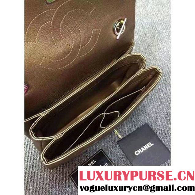 Chanel Gold Calfskin Flap Bag Embellished With Chain Metallic Plate and Iridescent Hardware 2016 (DD-6011337 )