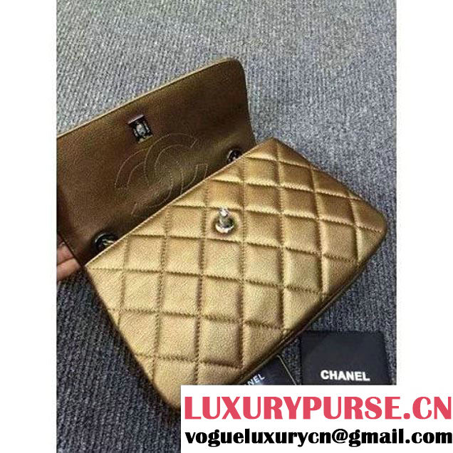 Chanel Gold Calfskin Flap Bag Embellished With Chain Metallic Plate and Iridescent Hardware 2016 (DD-6011337 )