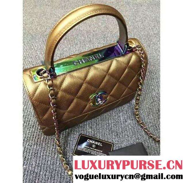 Chanel Gold Calfskin Flap Bag Embellished With Chain Metallic Plate and Iridescent Hardware 2016 (DD-6011337 )