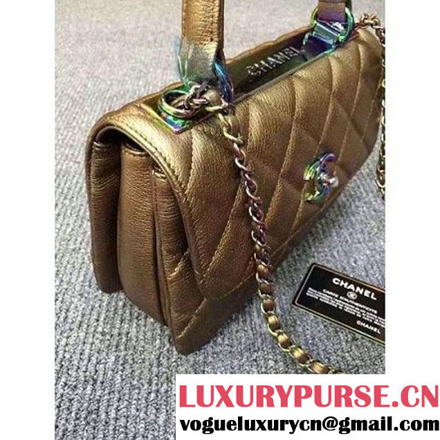 Chanel Gold Calfskin Flap Bag Embellished With Chain Metallic Plate and Iridescent Hardware 2016 (DD-6011337 )