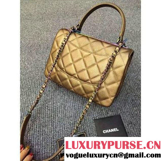 Chanel Gold Calfskin Flap Bag Embellished With Chain Metallic Plate and Iridescent Hardware 2016 (DD-6011337 )