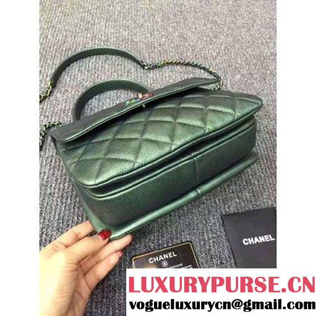 Chanel Green Calfskin Flap Bag Embellished With Chain Metallic Plate and Iridescent Hardware 2016 (DD-6011338 )