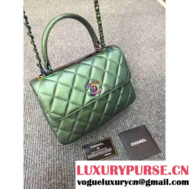 Chanel Green Calfskin Flap Bag Embellished With Chain Metallic Plate and Iridescent Hardware 2016 (DD-6011338 )