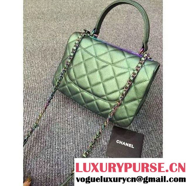 Chanel Green Calfskin Flap Bag Embellished With Chain Metallic Plate and Iridescent Hardware 2016 (DD-6011338 )
