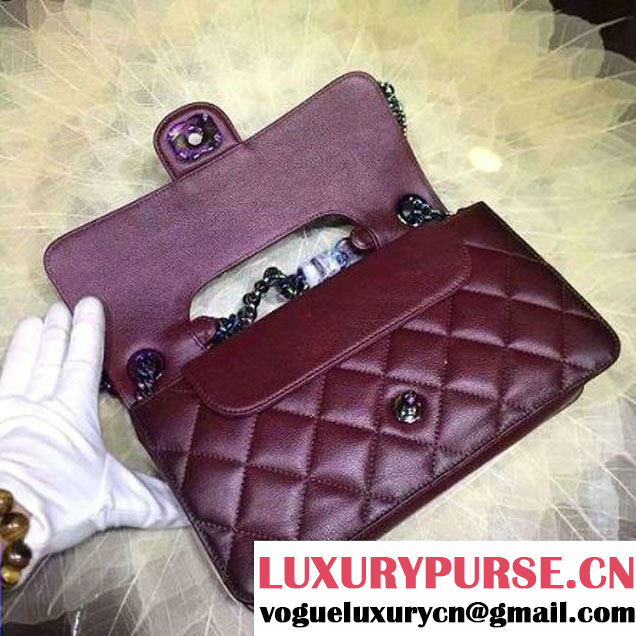 Chanel Calfskin Perfect Edge Flap Bag Burgundy with Iridescent Hardware 2016 (2a020-6011339 )