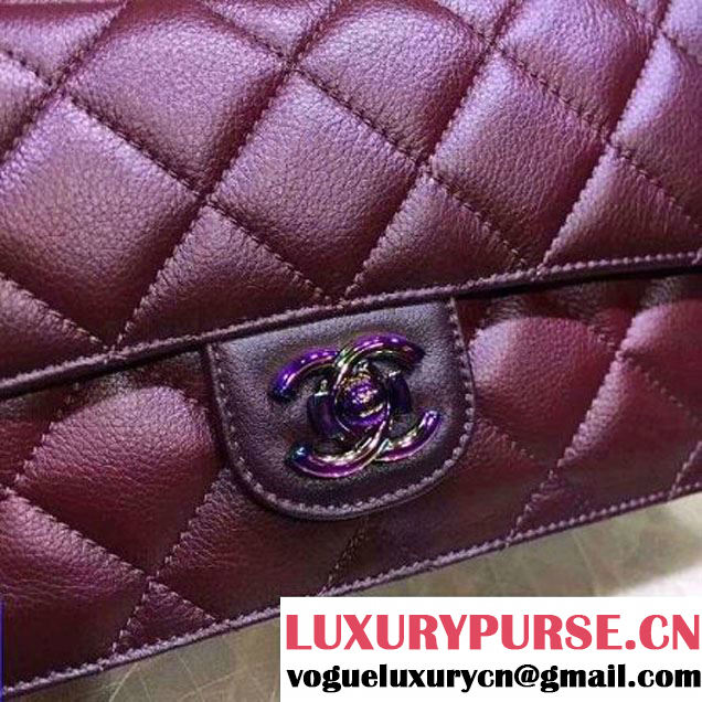 Chanel Calfskin Perfect Edge Flap Bag Burgundy with Iridescent Hardware 2016 (2a020-6011339 )