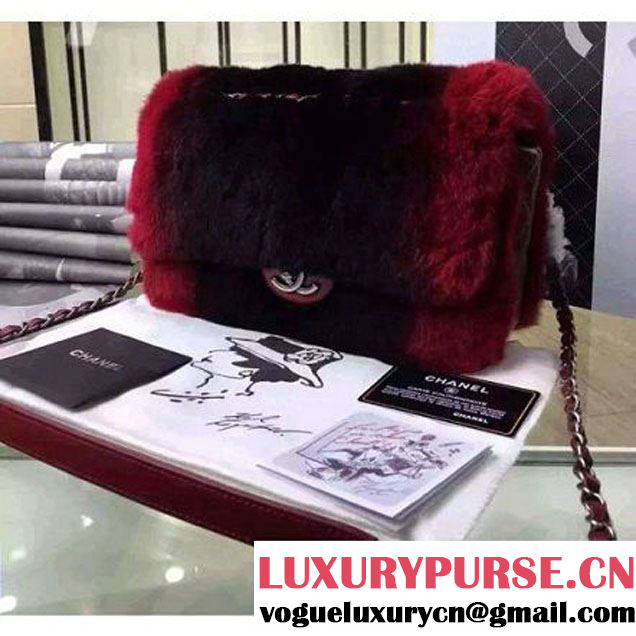 Chanel Orylag Fur And Lambskin Flap Bag in Black/Red Pre F/W 2015 (1a099-6011344 )