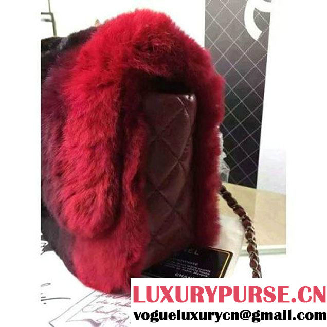 Chanel Orylag Fur And Lambskin Flap Bag in Black/Red Pre F/W 2015 (1a099-6011344 )