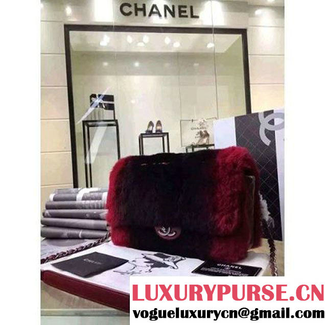 Chanel Orylag Fur And Lambskin Flap Bag in Black/Red Pre F/W 2015 (1a099-6011344 )