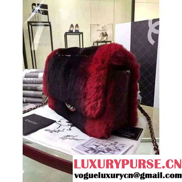 Chanel Orylag Fur And Lambskin Flap Bag in Black/Red Pre F/W 2015 (1a099-6011344 )