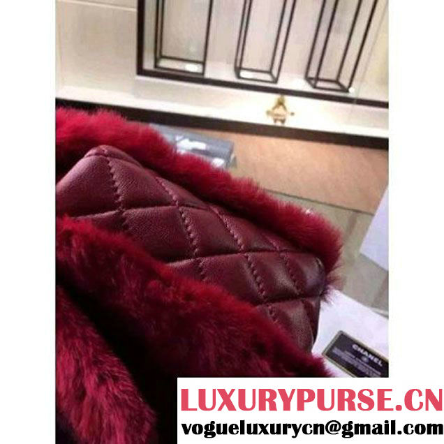 Chanel Orylag Fur And Lambskin Flap Bag in Black/Red Pre F/W 2015 (1a099-6011344 )