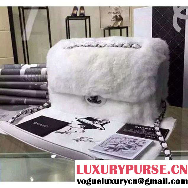 Chanel Orylag Fur And Lambskin Flap Bag in White Pre F/W 2015 (1a099-6011346 )