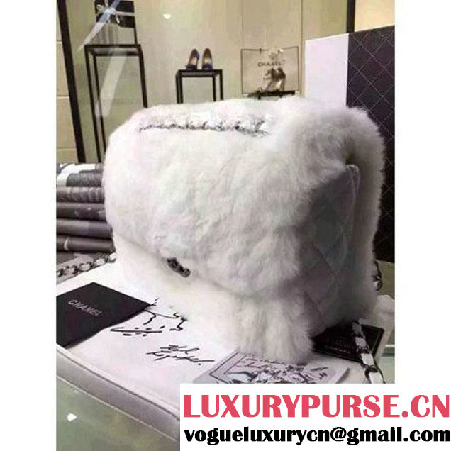 Chanel Orylag Fur And Lambskin Flap Bag in White Pre F/W 2015 (1a099-6011346 )