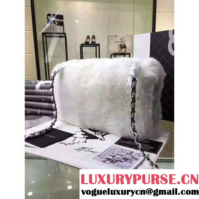Chanel Orylag Fur And Lambskin Flap Bag in White Pre F/W 2015 (1a099-6011346 )