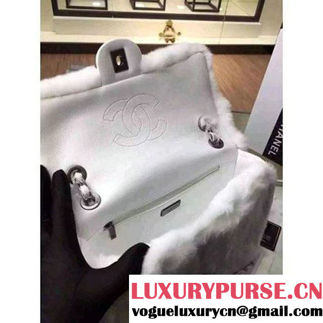 Chanel Orylag Fur And Lambskin Flap Bag in White Pre F/W 2015 (1a099-6011346 )