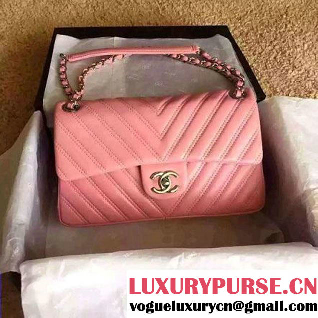 Chanel Lambskin Double Stitching Chevron Flap Bag Pink F/W 2015 (1A145-6022601 )