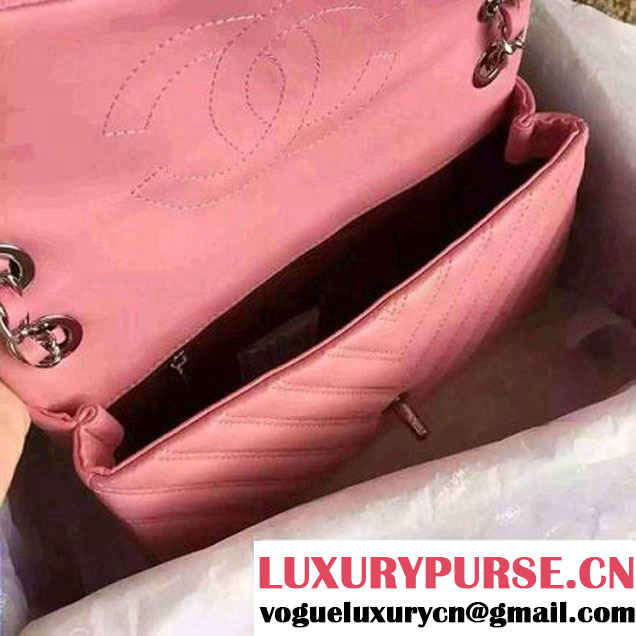 Chanel Lambskin Double Stitching Chevron Flap Bag Pink F/W 2015 (1A145-6022601 )