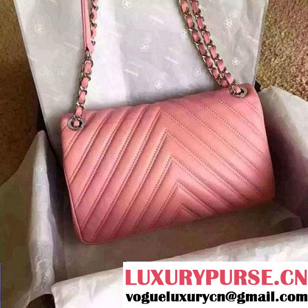Chanel Lambskin Double Stitching Chevron Flap Bag Pink F/W 2015 (1A145-6022601 )