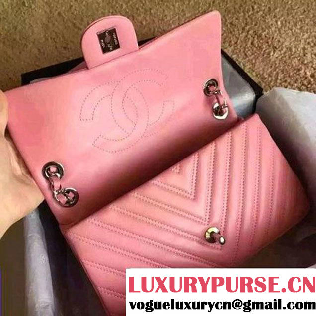 Chanel Lambskin Double Stitching Chevron Flap Bag Pink F/W 2015 (1A145-6022601 )