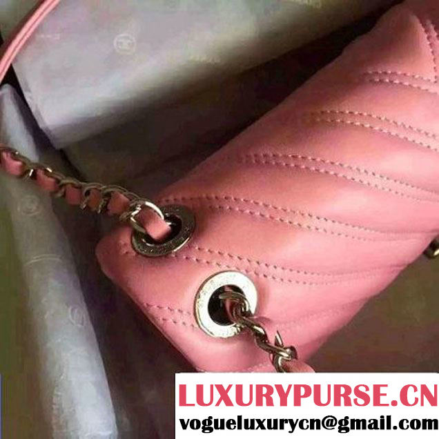 Chanel Lambskin Double Stitching Chevron Flap Bag Pink F/W 2015 (1A145-6022601 )