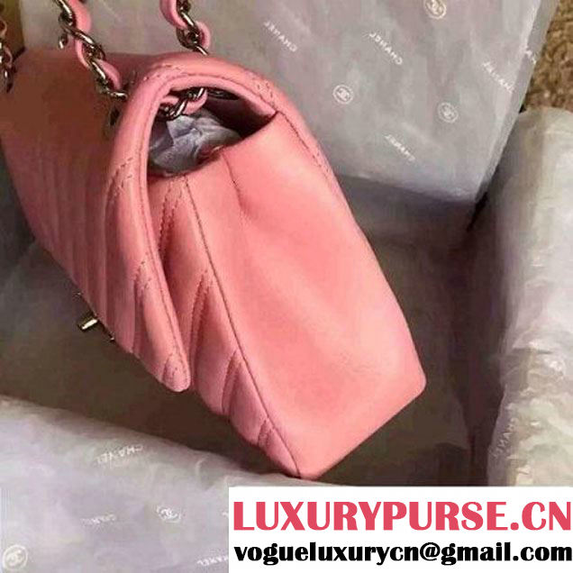 Chanel Lambskin Double Stitching Chevron Flap Bag Pink F/W 2015 (1A145-6022601 )