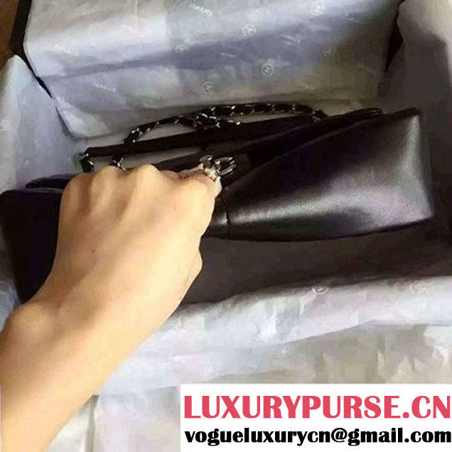 Chanel Lambskin Double Stitching Chevron Flap Bag Black F/W 2015 (1A145-6022602 )