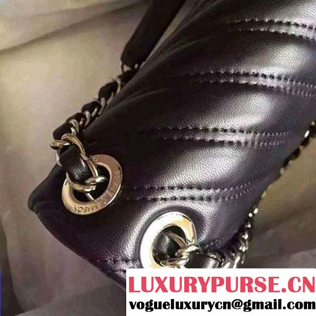 Chanel Lambskin Double Stitching Chevron Flap Bag Black F/W 2015 (1A145-6022602 )