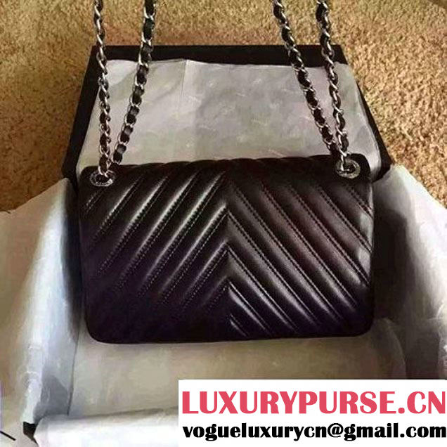 Chanel Lambskin Double Stitching Chevron Flap Bag Black F/W 2015 (1A145-6022602 )