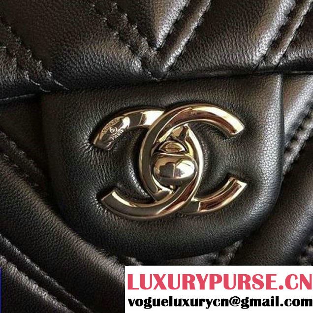 Chanel Lambskin Double Stitching Chevron Flap Bag Black F/W 2015 (1A145-6022602 )