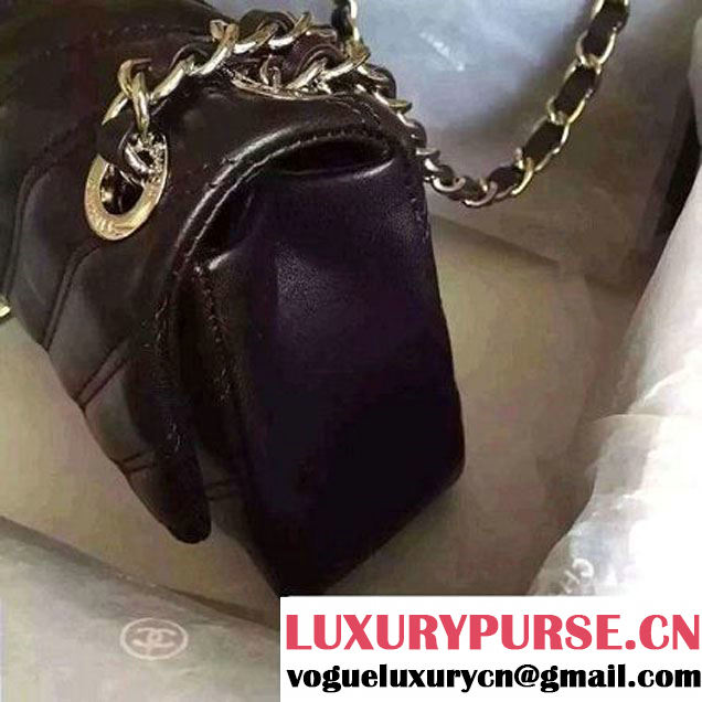 Chanel Lambskin Double Stitching Chevron Flap Bag Black F/W 2015 (1A145-6022602 )