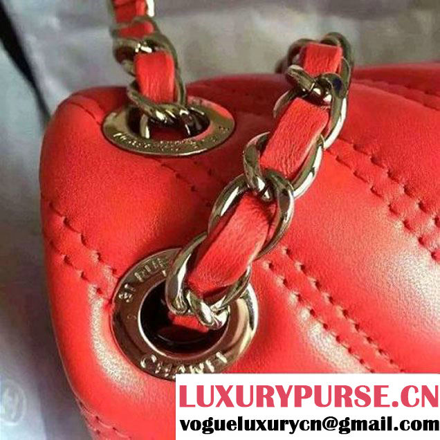 Chanel Lambskin Double Stitching Chevron Flap Bag Red F/W 2015 (1A145-6022603 )