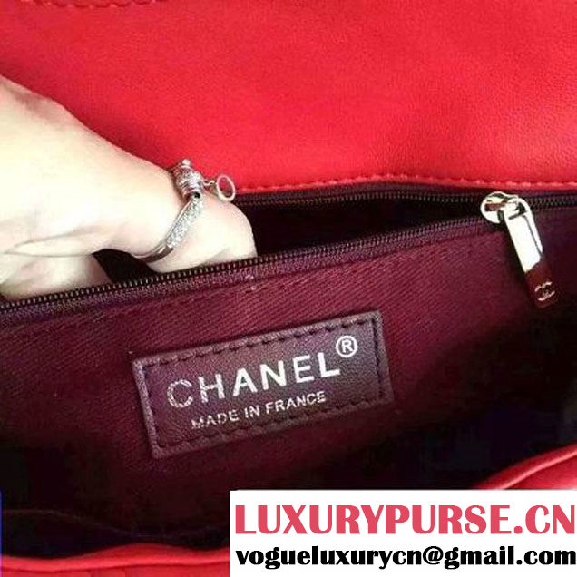 Chanel Lambskin Double Stitching Chevron Flap Bag Red F/W 2015 (1A145-6022603 )