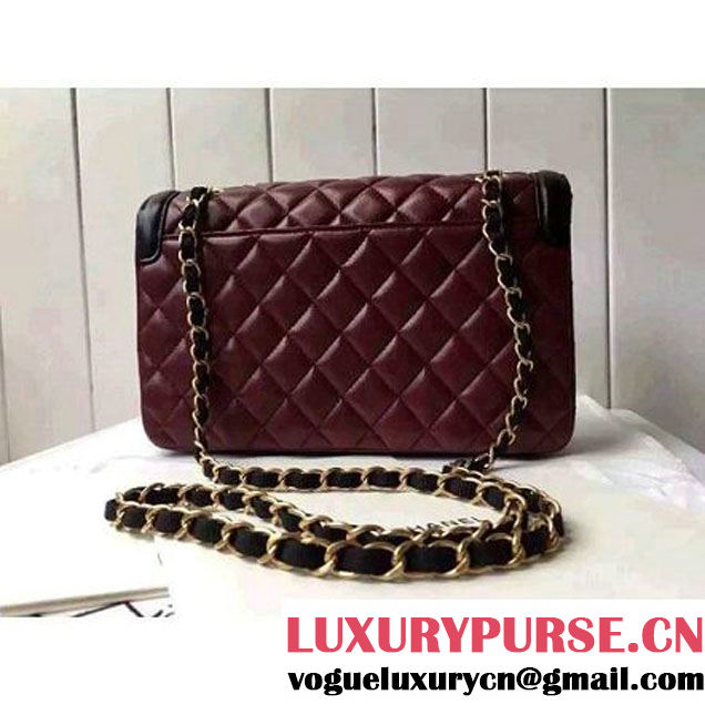 Chanel Medium Two-tone Lambskin Calfskin Flap Bag Red/Black Cruise 2016 (FTH-6031418 )