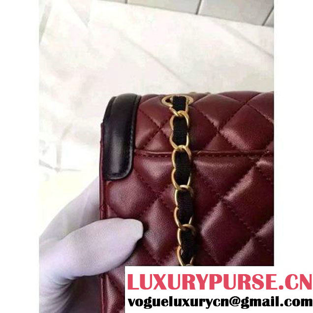 Chanel Medium Two-tone Lambskin Calfskin Flap Bag Red/Black Cruise 2016 (FTH-6031418 )