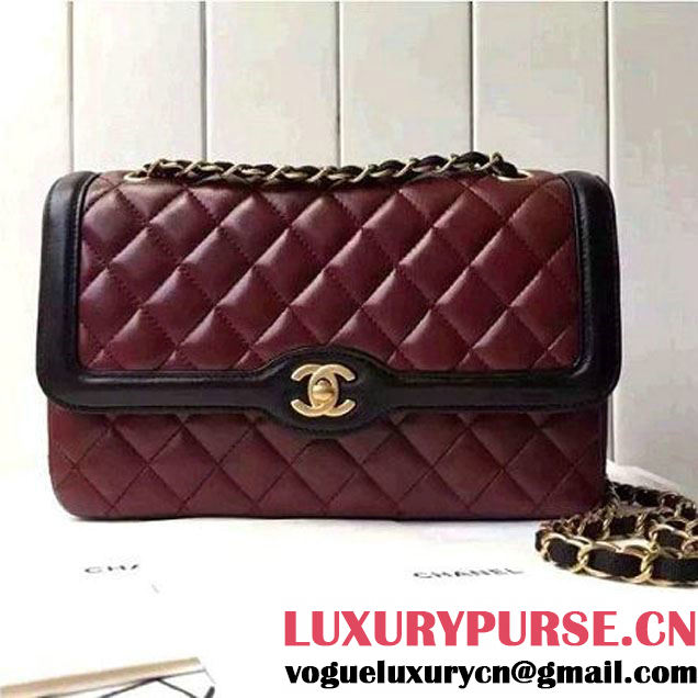 Chanel Medium Two-tone Lambskin Calfskin Flap Bag Red/Black Cruise 2016 (FTH-6031418 )