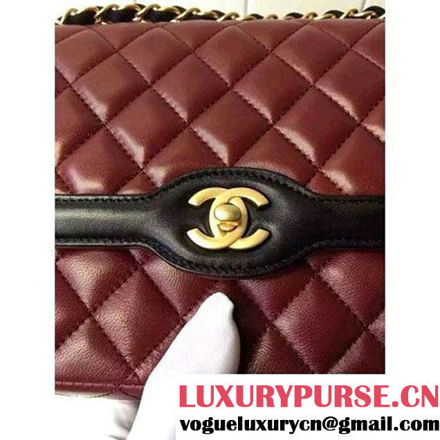 Chanel Medium Two-tone Lambskin Calfskin Flap Bag Red/Black Cruise 2016 (FTH-6031418 )