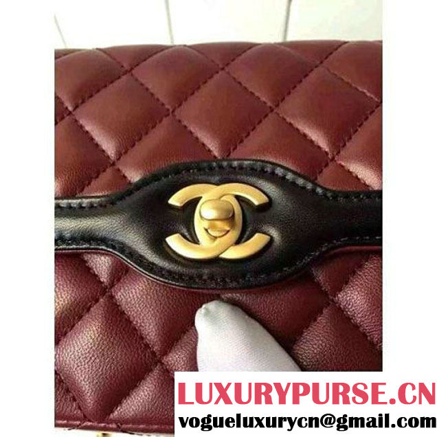 Chanel Small Two-tone Lambskin Calfskin Flap Bag Red/Black Cruise 2016 (FTH-6031419 )