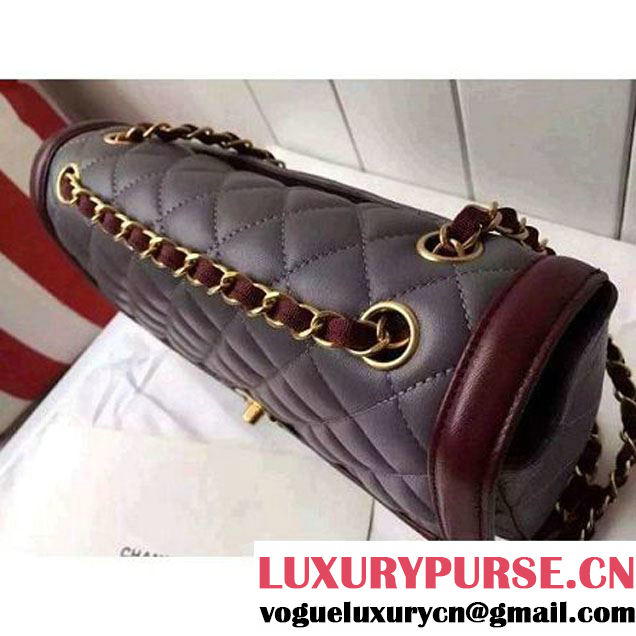 Chanel Medium Two-tone Lambskin Calfskin Flap Bag Grey/Red Cruise 2016 (FTH-6031420 )