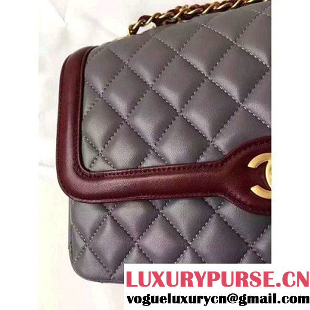 Chanel Medium Two-tone Lambskin Calfskin Flap Bag Grey/Red Cruise 2016 (FTH-6031420 )