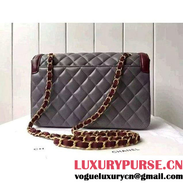 Chanel Medium Two-tone Lambskin Calfskin Flap Bag Grey/Red Cruise 2016 (FTH-6031420 )