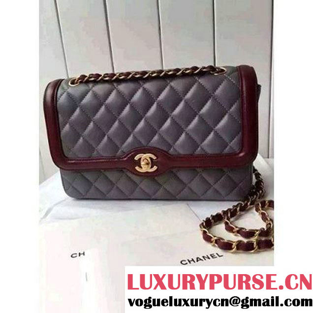 Chanel Medium Two-tone Lambskin Calfskin Flap Bag Grey/Red Cruise 2016 (FTH-6031420 )