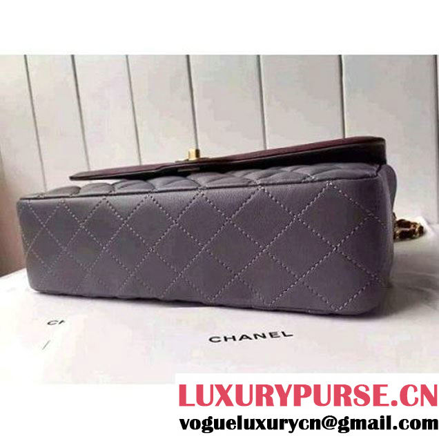 Chanel Medium Two-tone Lambskin Calfskin Flap Bag Grey/Red Cruise 2016 (FTH-6031420 )